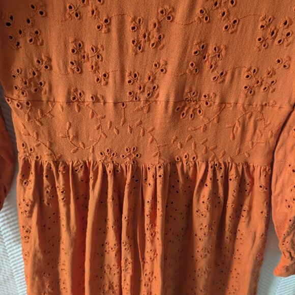 ASOS Orange Broderie Eyelet Cotton Midi Dress Boho Size 0 100% Cotton Fall - Picture 8 of 11